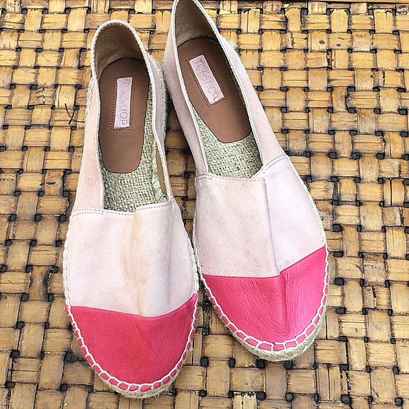 Two Tone Pink Suede and Leather Espadrilles NWOT - Picture 1 of 8